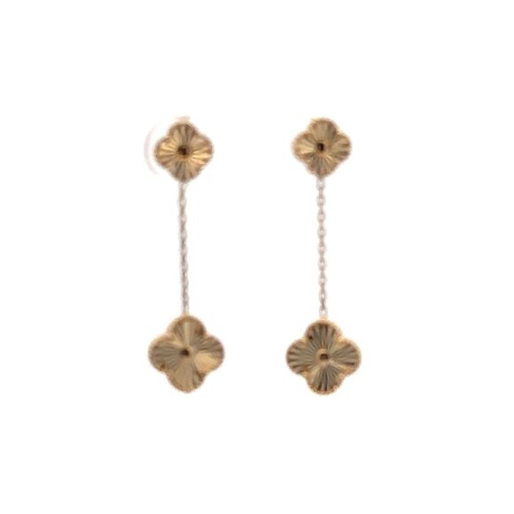 18K Gold Earrings Clover Post Dangling 2.91 grams - Picture 1 of 12